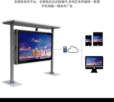 金诚户外广告机横屏雨棚款防雨防水智能室外高亮屏双立柱数字标牌