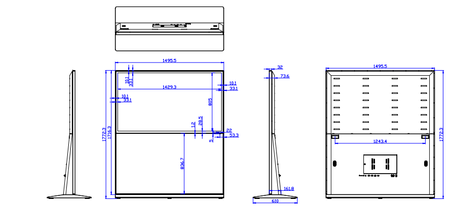 产品图纸 | SJ款  65.65.86.98立式横屏广告机六视图